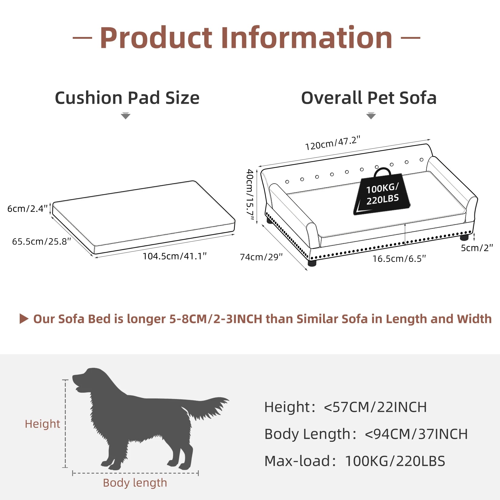 Luxury Waterproof Pet Sofa Bed for Dogs & Cats – Elevated Snuggle Lounge with Removable Cushion & Leathaire Cover | Stylish Dog Couch Bed