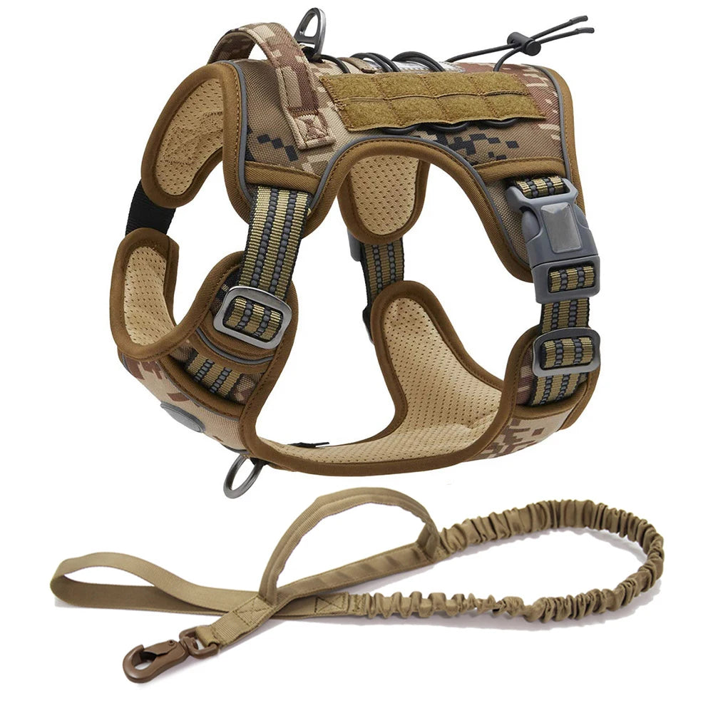 Reflective Tactical Dog Harness & Leash Set – Adjustable No-Pull Training Vest for Small & Large Dogs | Padded Outdoor Pet Harness