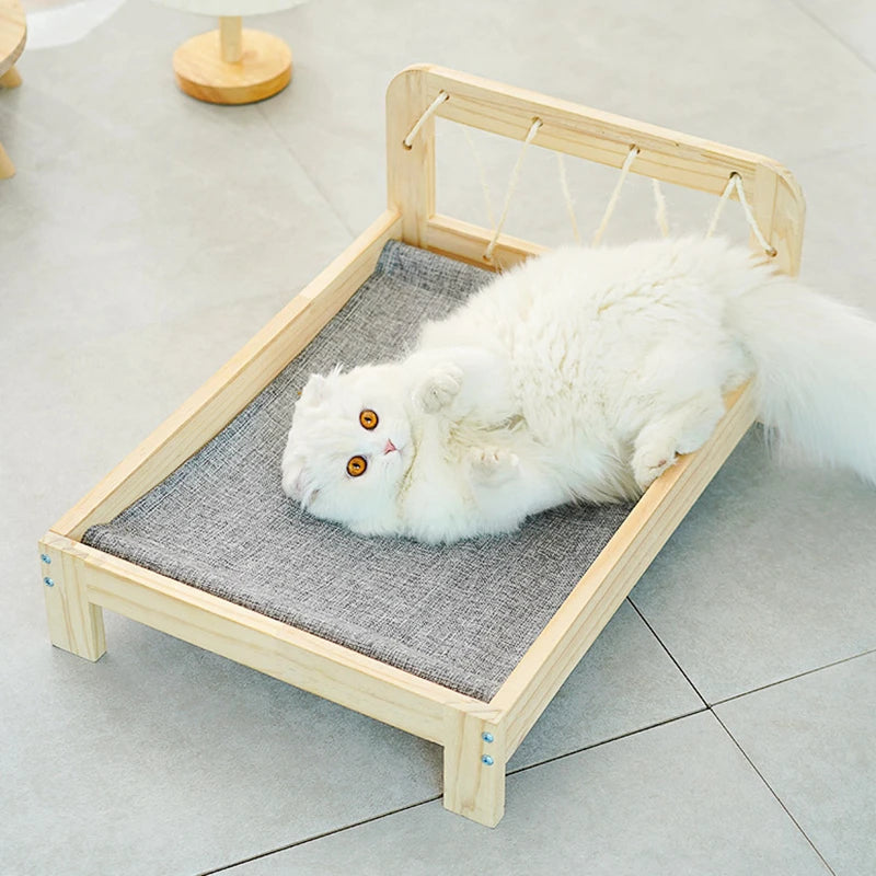 Solid Wood Princess Pet Bed for Cats & Small Dogs – Detachable Luxury Sofa Bed with Pillow & Blanket Set