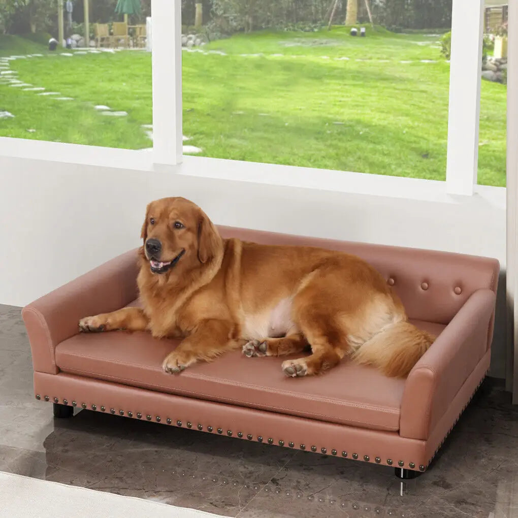 Luxury Waterproof Pet Sofa Bed for Dogs & Cats – Elevated Snuggle Lounge with Removable Cushion & Leathaire Cover | Stylish Dog Couch Bed