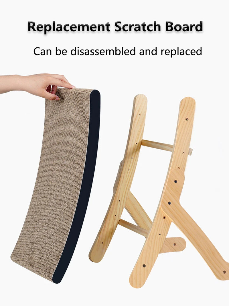 3-in-1 Cat Scratcher Lounge Bed with Wooden Frame – Detachable Scratch Board, Anti-Scratch Training Toy for Claw Grinding
