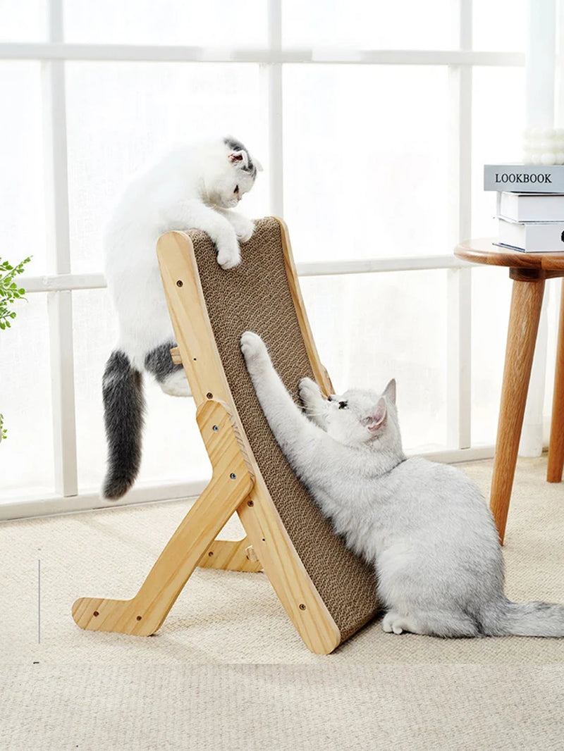 3-in-1 Cat Scratcher Lounge Bed with Wooden Frame – Detachable Scratch Board, Anti-Scratch Training Toy for Claw Grinding
