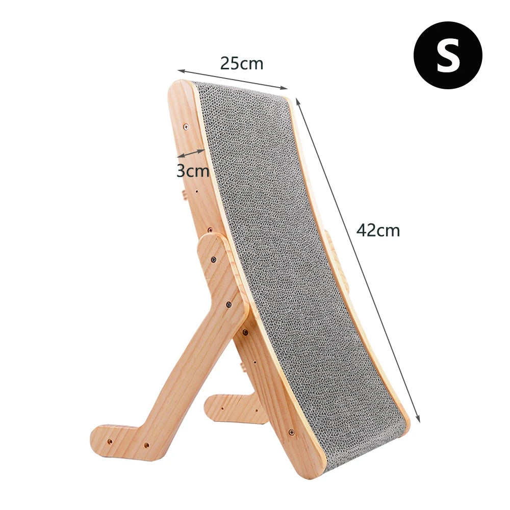 3-in-1 Cat Scratcher Lounge Bed with Wooden Frame – Detachable Scratch Board, Anti-Scratch Training Toy for Claw Grinding