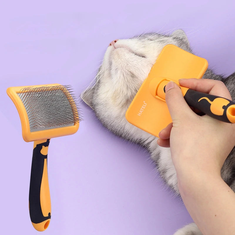 Stainless Steel Dog & Cat Grooming Brush – Hair Remover, Massage Comb & Deshedding Tool with Soft Anti-Slip Handle