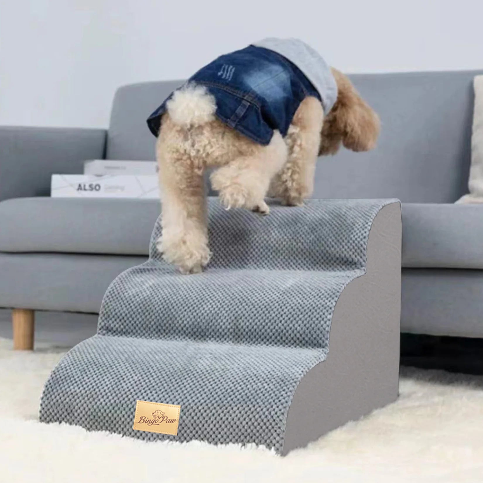 Extra Wide Dog Stairs Ramp for Beds & Couches – Non-Slip Pet Steps with Waterproof Cover | 3, 4, 5 Step Options for Small & Senior Dogs