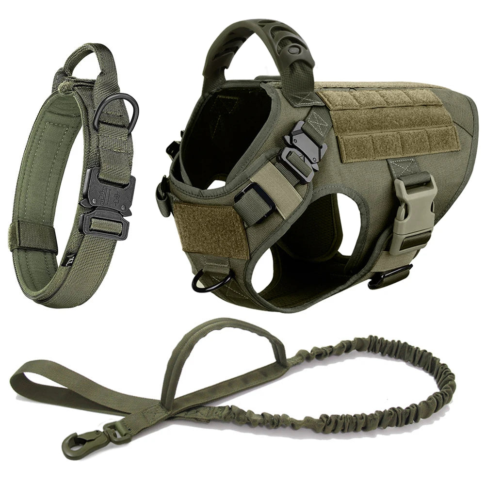 Tactical Dog Harness Set for Medium & Large Dogs – Adjustable Molle Vest with Leash, Collar & Pouches | Durable 1050D Nylon for German Shepherd, Malinois