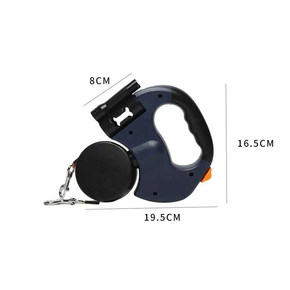 Dual Auto Retractable Dog Leash with LED Flashlight & Waste Bag Holder – 3M Tangle-Free Double Leash for Two Dogs | 360° Swivel No-Tangle Design
