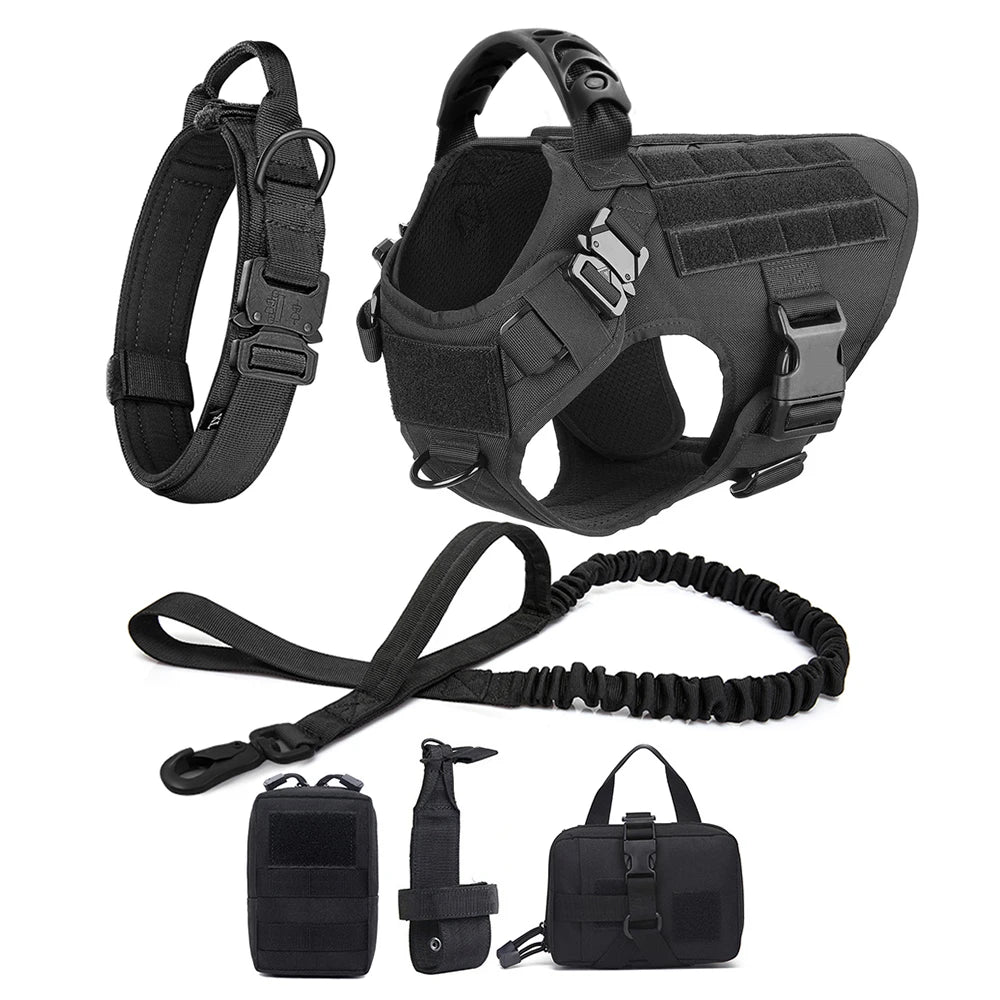 Tactical Dog Harness Set for Medium & Large Dogs – Adjustable Molle Vest with Leash, Collar & Pouches | Durable 1050D Nylon for German Shepherd, Malinois