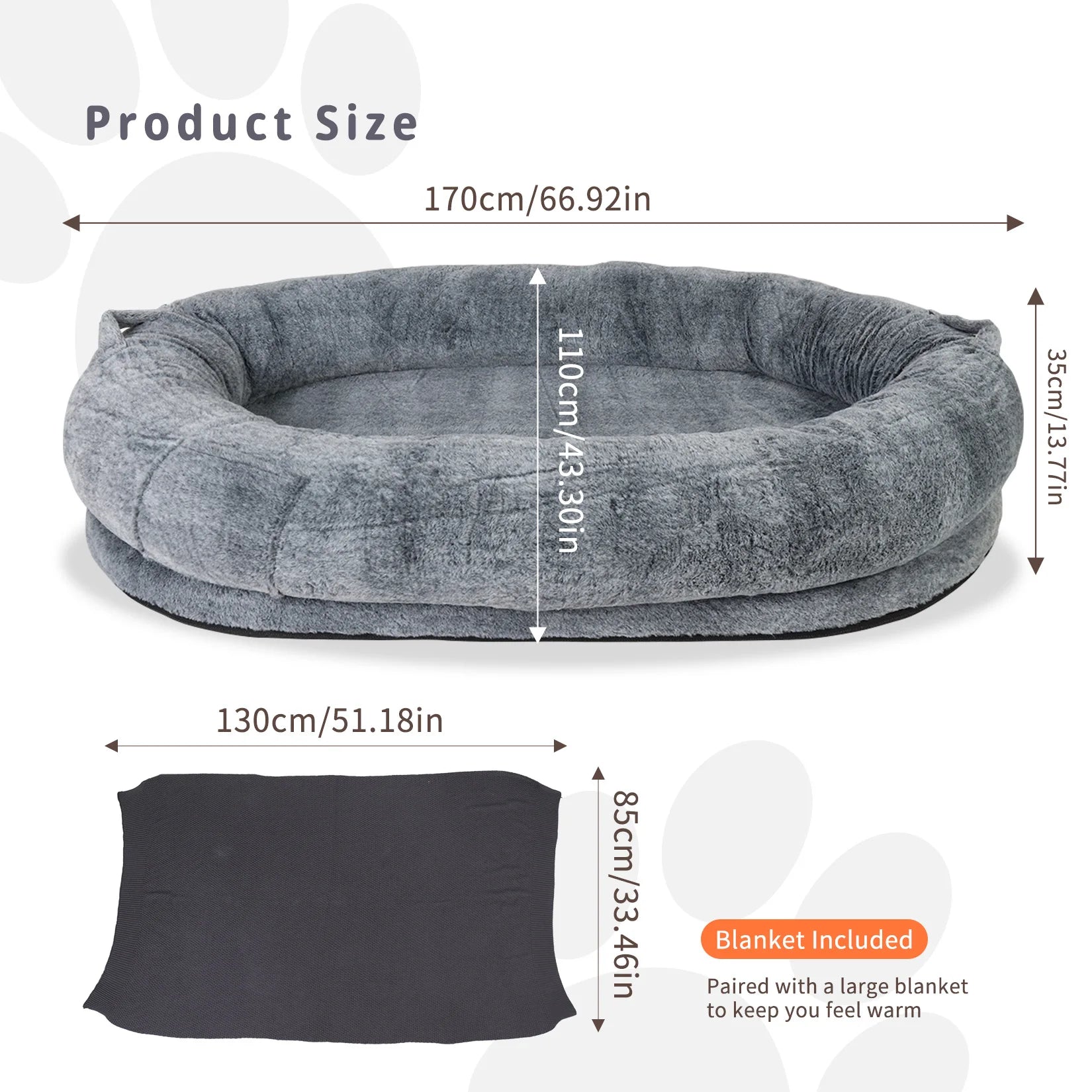 Large Human Dog Bed – 66" x 43" Giant Beanbag Bed for Adults & Pets with Washable Plush Cover & Blanket | Cozy Oversized Pet Lounger