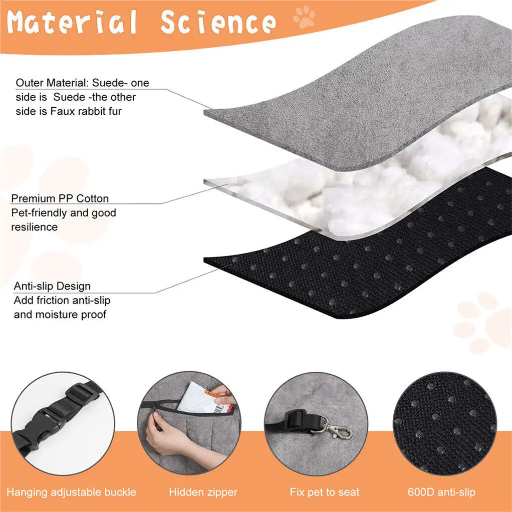 Dog Car Seat Protector & Booster Bed – Anti-Slip Travel Pet Seat with Safety Leash, Storage Pockets & Waterproof Liner | Holds Pets Up to 14kg