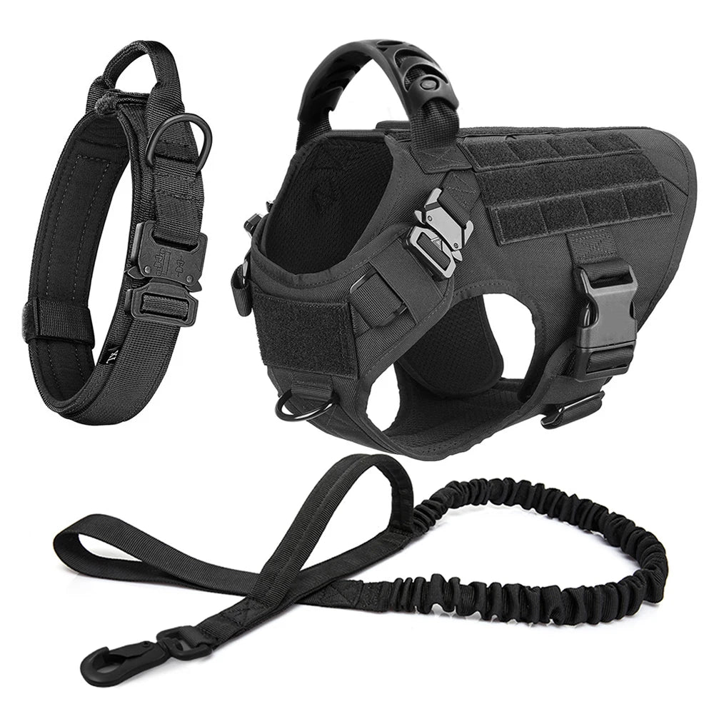 Tactical Dog Harness Set for Medium & Large Dogs – Adjustable Molle Vest with Leash, Collar & Pouches | Durable 1050D Nylon for German Shepherd, Malinois