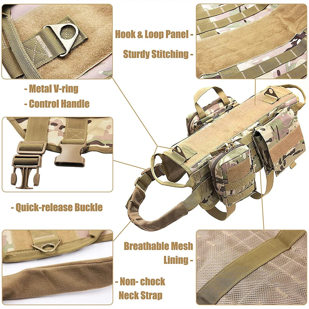 Camouflage Tactical Dog Harness & Leash Set – No-Pull Training Vest for German Shepherd, Malinois & Large Dogs | Adjustable & Durable