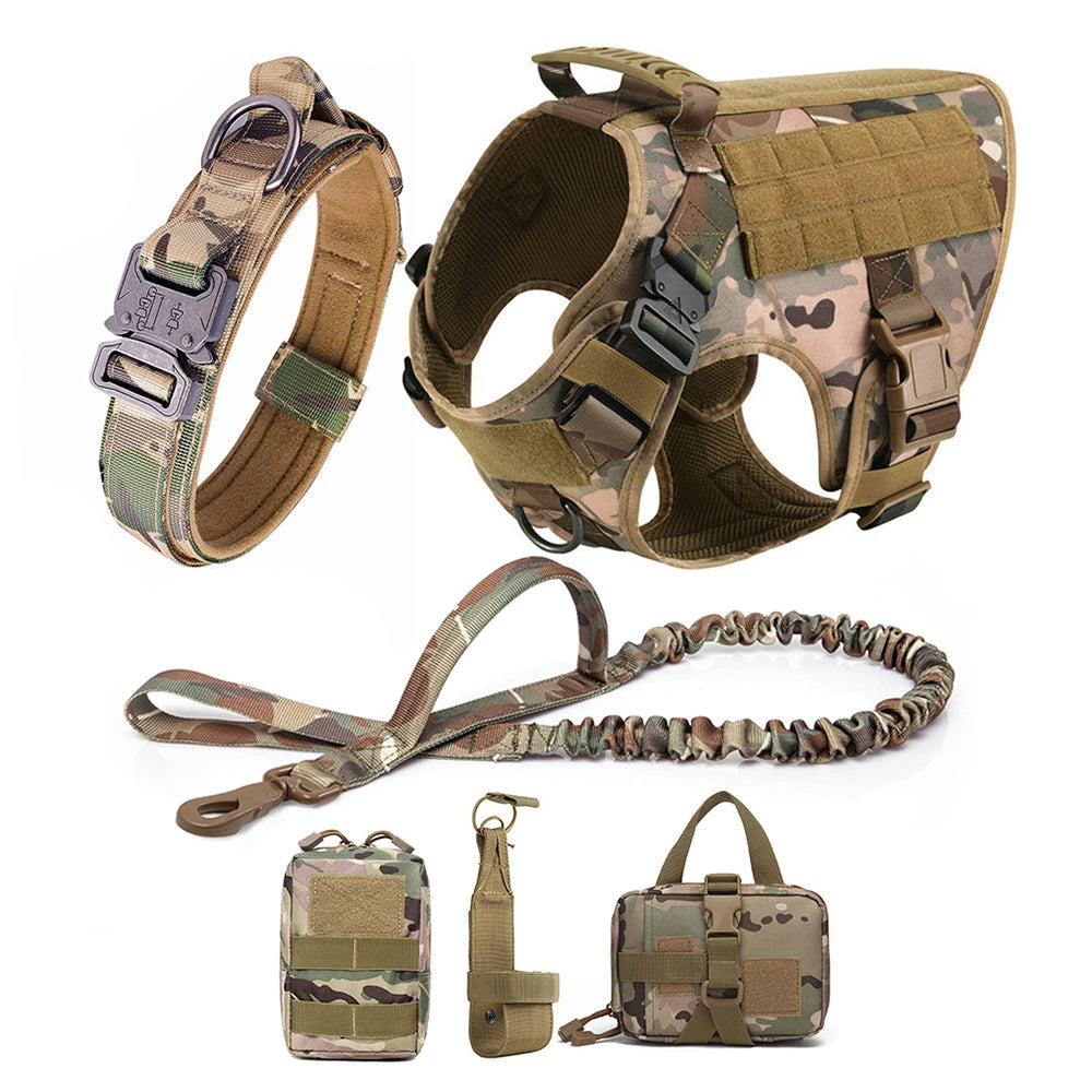 Tactical Dog Harness Set for Medium & Large Dogs – Adjustable Molle Vest with Leash, Collar & Pouches | Durable 1050D Nylon for German Shepherd, Malinois