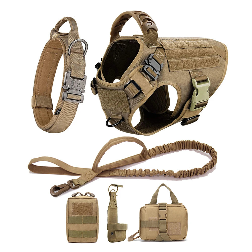 Tactical Dog Harness Set for Medium & Large Dogs – Adjustable Molle Vest with Leash, Collar & Pouches | Durable 1050D Nylon for German Shepherd, Malinois