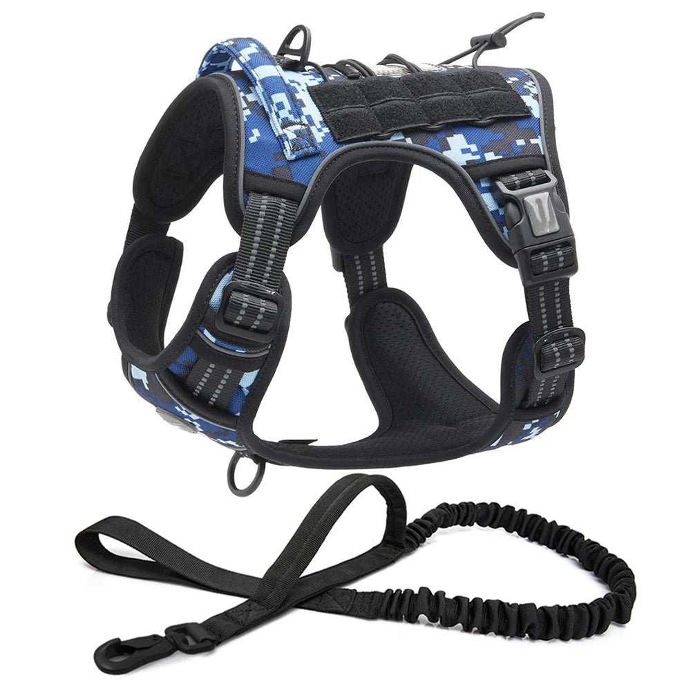 Reflective Tactical Dog Harness & Leash Set – Adjustable No-Pull Training Vest for Small & Large Dogs | Padded Outdoor Pet Harness