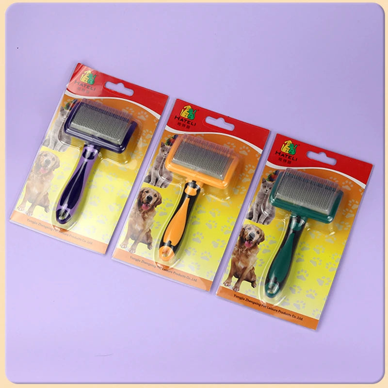 Stainless Steel Dog & Cat Grooming Brush – Hair Remover, Massage Comb & Deshedding Tool with Soft Anti-Slip Handle