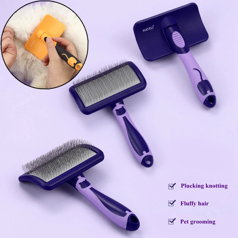 Stainless Steel Dog & Cat Grooming Brush – Hair Remover, Massage Comb & Deshedding Tool with Soft Anti-Slip Handle