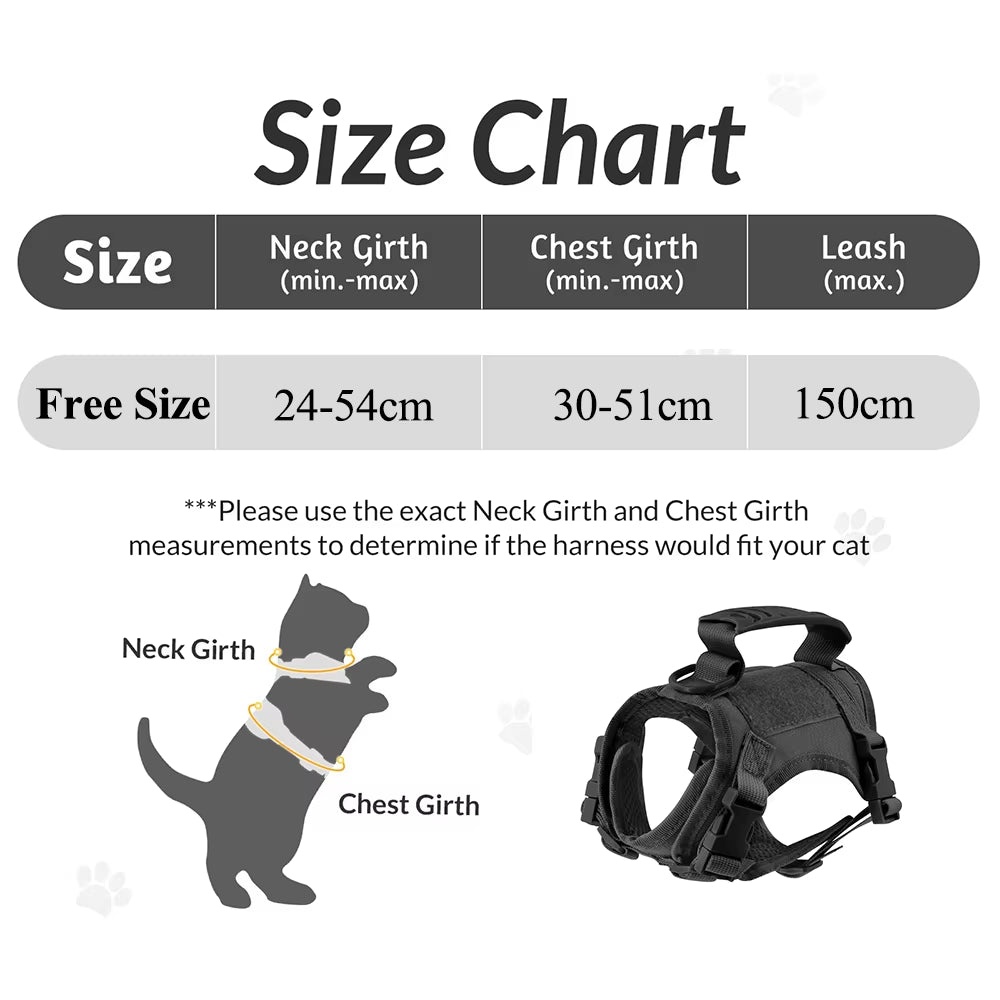 Tactical Cat Harness & Leash Set with Patches – Adjustable Pet Vest with Handle for Walking Large Cats & Small Dogs
