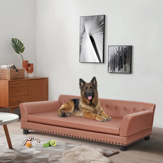 Luxury Waterproof Pet Sofa Bed for Dogs & Cats – Elevated Snuggle Lounge with Removable Cushion & Leathaire Cover | Stylish Dog Couch Bed