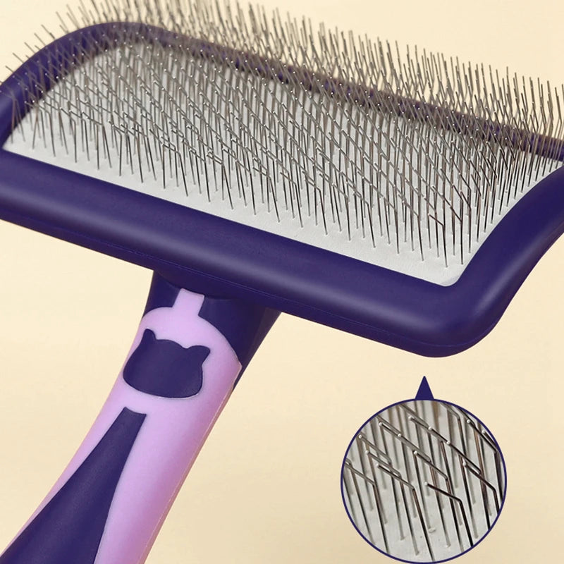 Stainless Steel Dog & Cat Grooming Brush – Hair Remover, Massage Comb & Deshedding Tool with Soft Anti-Slip Handle