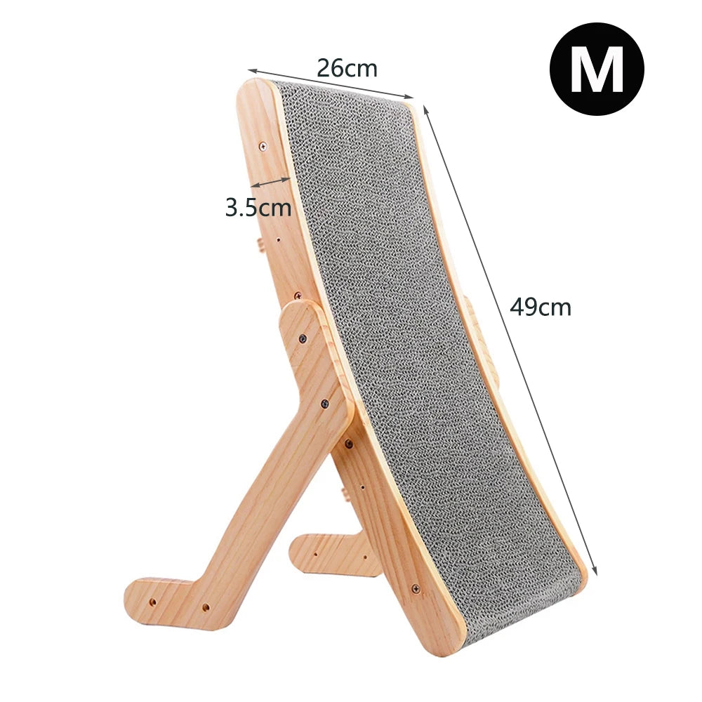 3-in-1 Cat Scratcher Lounge Bed with Wooden Frame – Detachable Scratch Board, Anti-Scratch Training Toy for Claw Grinding