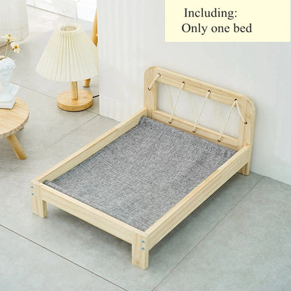 Solid Wood Princess Pet Bed for Cats & Small Dogs – Detachable Luxury Sofa Bed with Pillow & Blanket Set