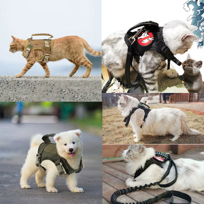 Tactical Cat Harness & Leash Set with Patches – Adjustable Pet Vest with Handle for Walking Large Cats & Small Dogs
