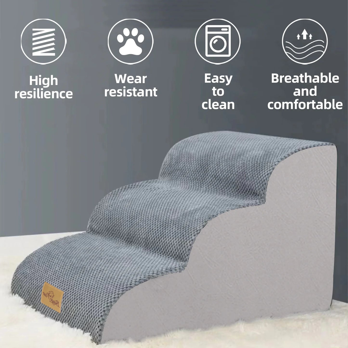 Extra Wide Dog Stairs Ramp for Beds & Couches – Non-Slip Pet Steps with Waterproof Cover | 3, 4, 5 Step Options for Small & Senior Dogs