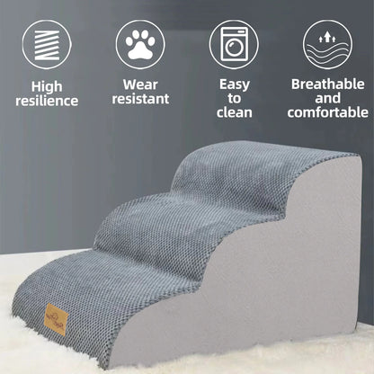 Extra Wide Dog Stairs Ramp for Beds & Couches – Non-Slip Pet Steps with Waterproof Cover | 3, 4, 5 Step Options for Small & Senior Dogs