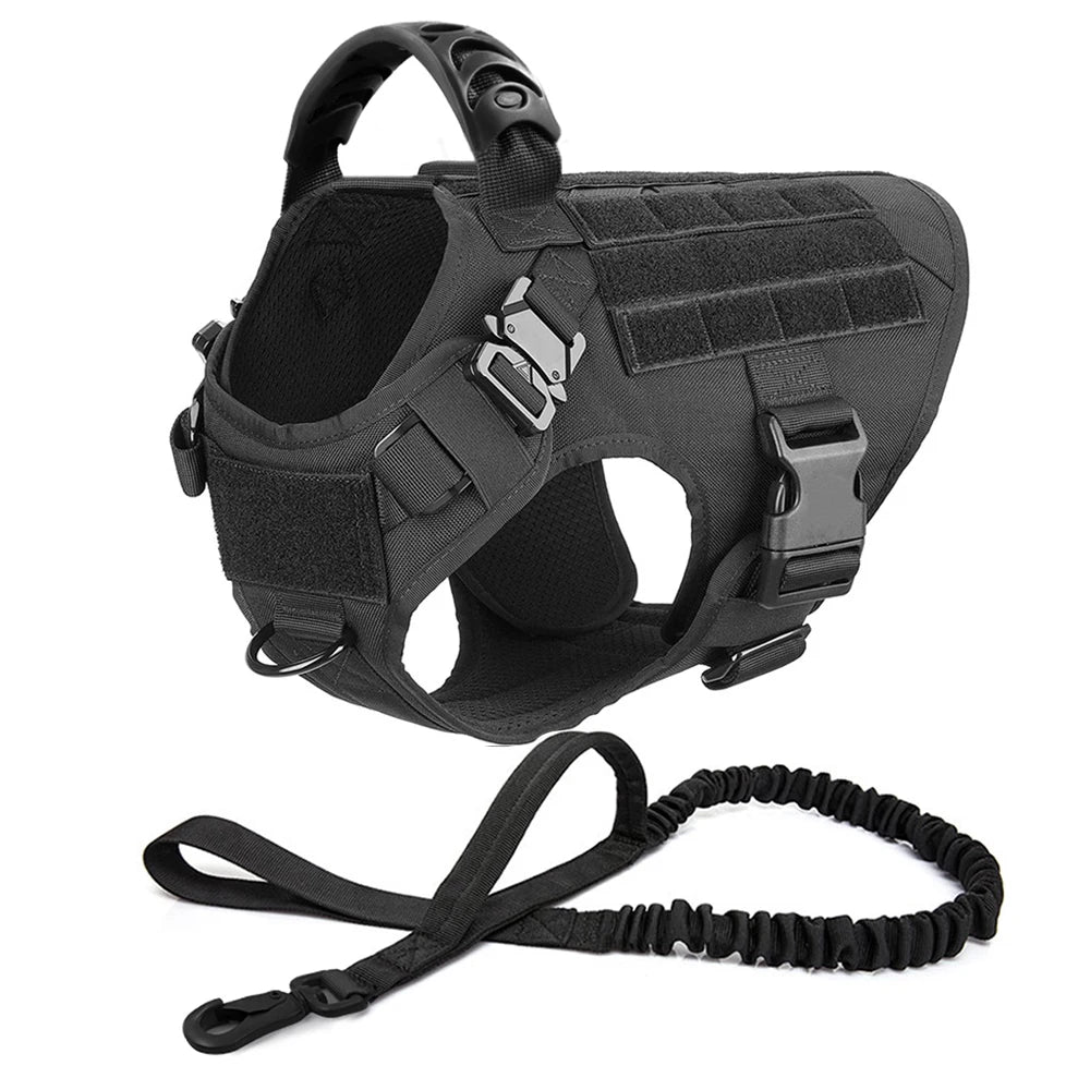 Tactical Dog Harness Set for Medium & Large Dogs – Adjustable Molle Vest with Leash, Collar & Pouches | Durable 1050D Nylon for German Shepherd, Malinois