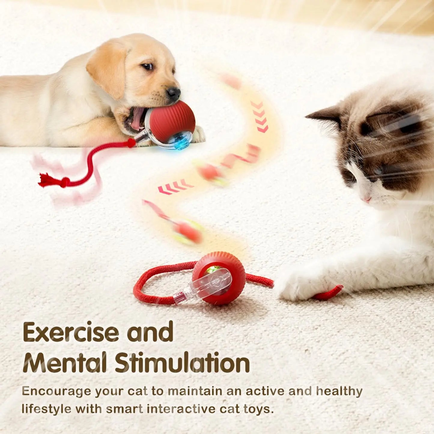 Rechargeable Interactive Cat & Puppy Ball Toy with Rolling Tail - Smart Automatic Pet Playmate