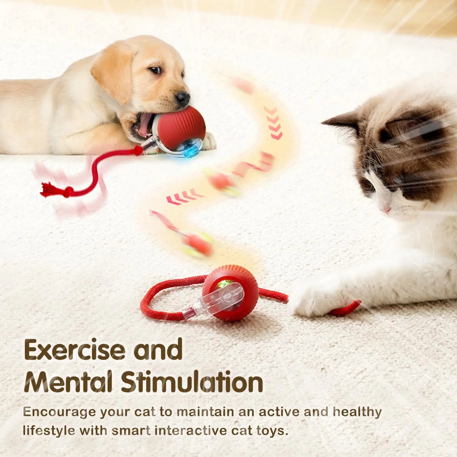 Rechargeable Interactive Cat & Puppy Ball Toy with Rolling Tail - Smart Automatic Pet Playmate
