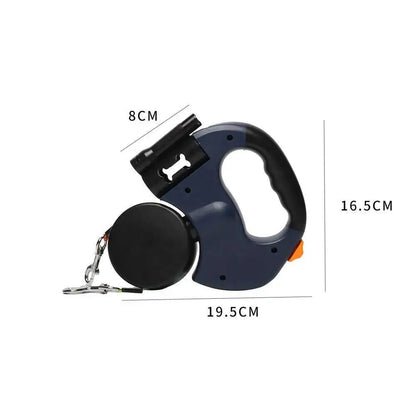 Dual Auto Retractable Dog Leash with LED Flashlight & Waste Bag Holder – 3M Tangle-Free Double Leash for Two Dogs | 360° Swivel No-Tangle Design