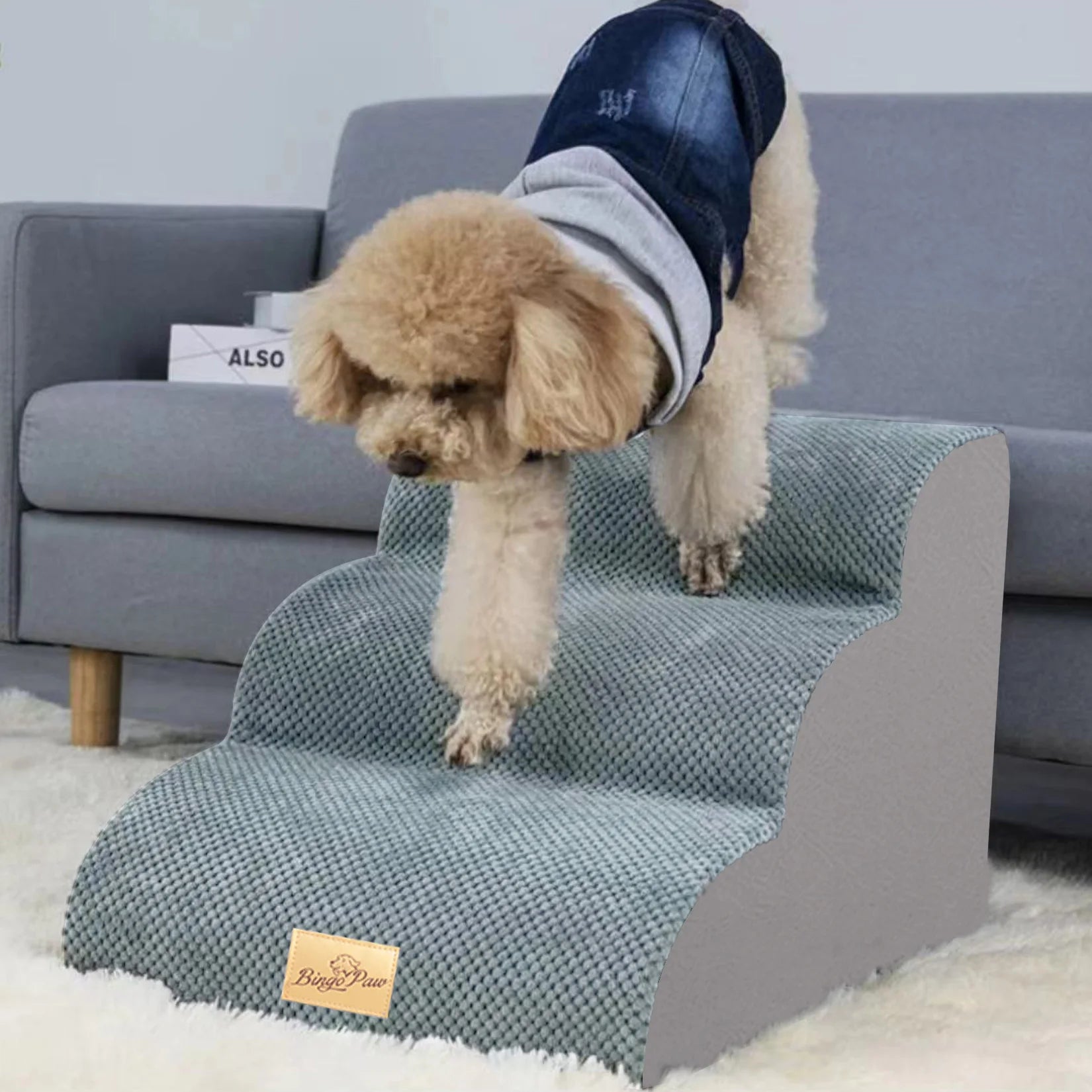 Extra Wide Dog Stairs Ramp for Beds & Couches – Non-Slip Pet Steps with Waterproof Cover | 3, 4, 5 Step Options for Small & Senior Dogs