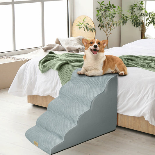 Extra Wide Dog Stairs Ramp for Beds & Couches – Non-Slip Pet Steps with Waterproof Cover | 3, 4, 5 Step Options for Small & Senior Dogs