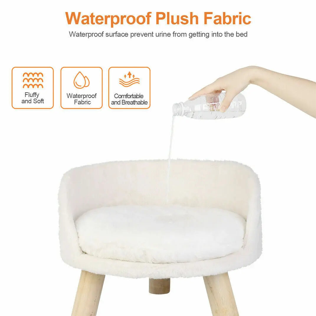 Luxury Plush Cat & Dog Bed with Cushion – Small Pet Nesting Chair with Wooden Legs | Washable, Soft & Stylish Couch for Cats & Puppies