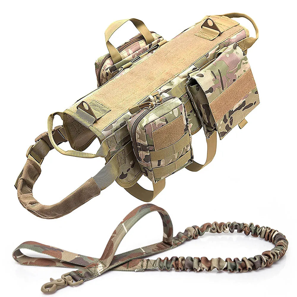Camouflage Tactical Dog Harness & Leash Set – No-Pull Training Vest for German Shepherd, Malinois & Large Dogs | Adjustable & Durable