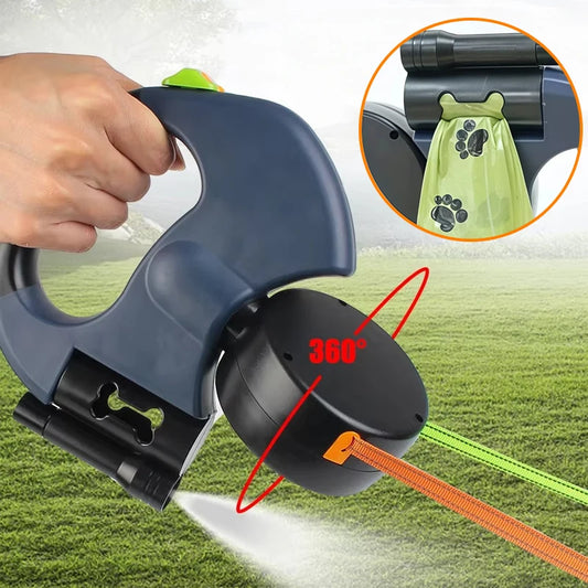 Dual Auto Retractable Dog Leash with LED Flashlight & Waste Bag Holder – 3M Tangle-Free Double Leash for Two Dogs | 360° Swivel No-Tangle Design