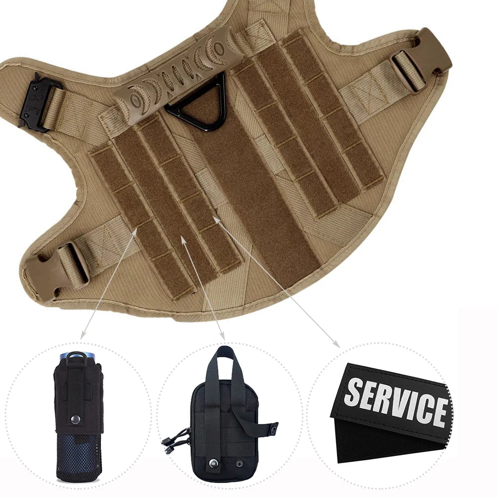 Tactical Dog Harness Set for Medium & Large Dogs – Adjustable Molle Vest with Leash, Collar & Pouches | Durable 1050D Nylon for German Shepherd, Malinois