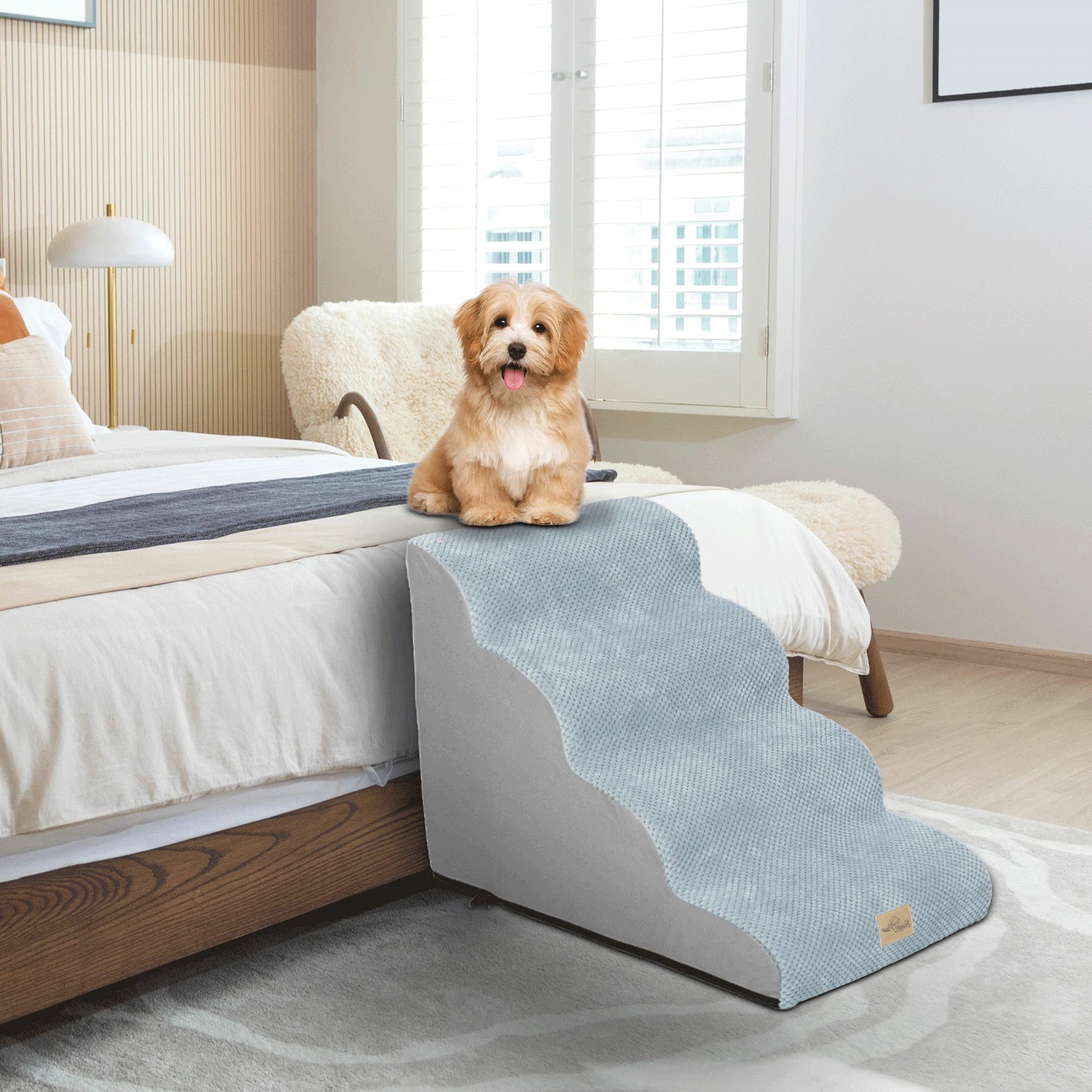 Extra Wide Dog Stairs Ramp for Beds & Couches – Non-Slip Pet Steps with Waterproof Cover | 3, 4, 5 Step Options for Small & Senior Dogs