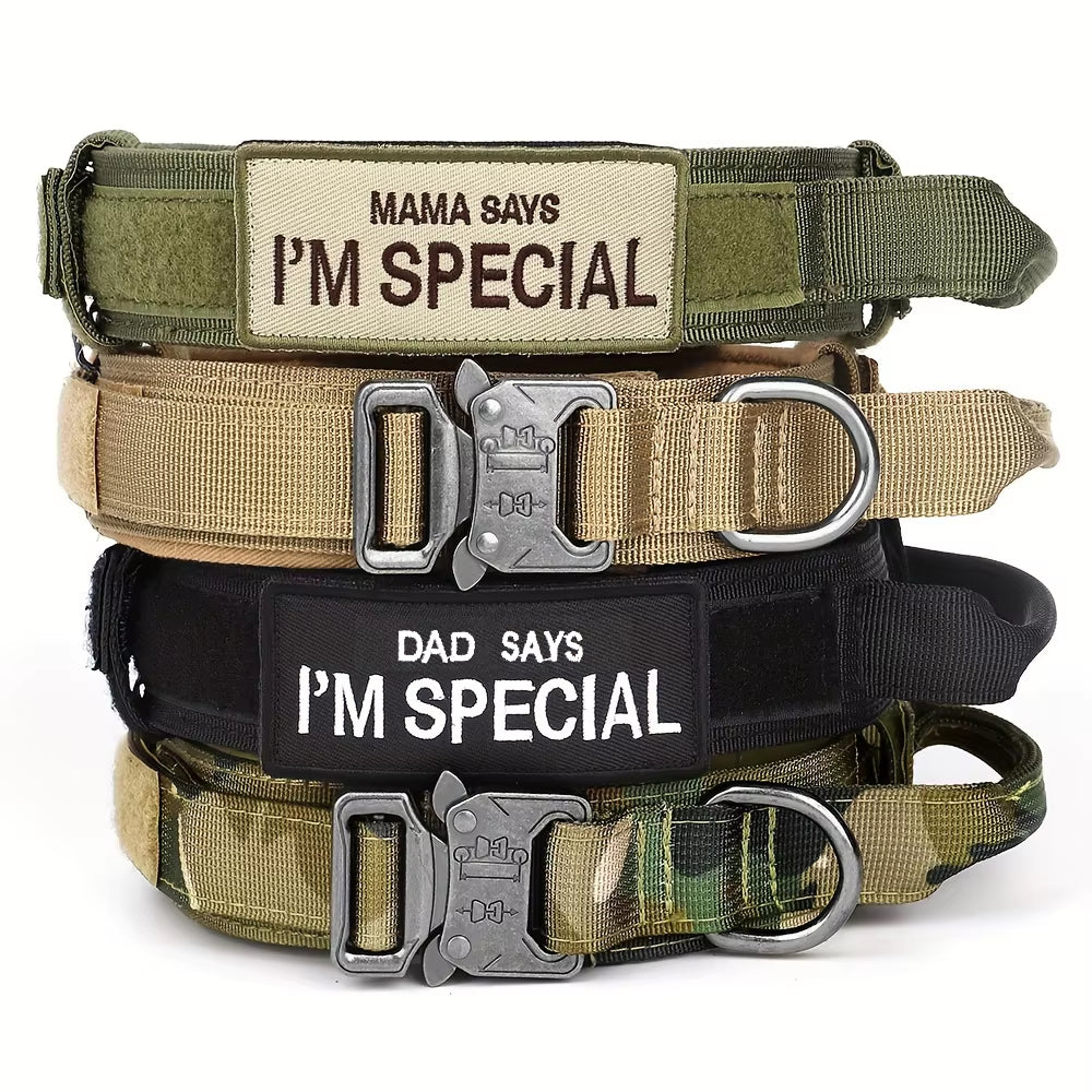 Heavy Duty Tactical Dog Collar with Handle – Military-Grade Training Collar for Medium & Large Dogs | Outdoor Walking with Velcro Patch