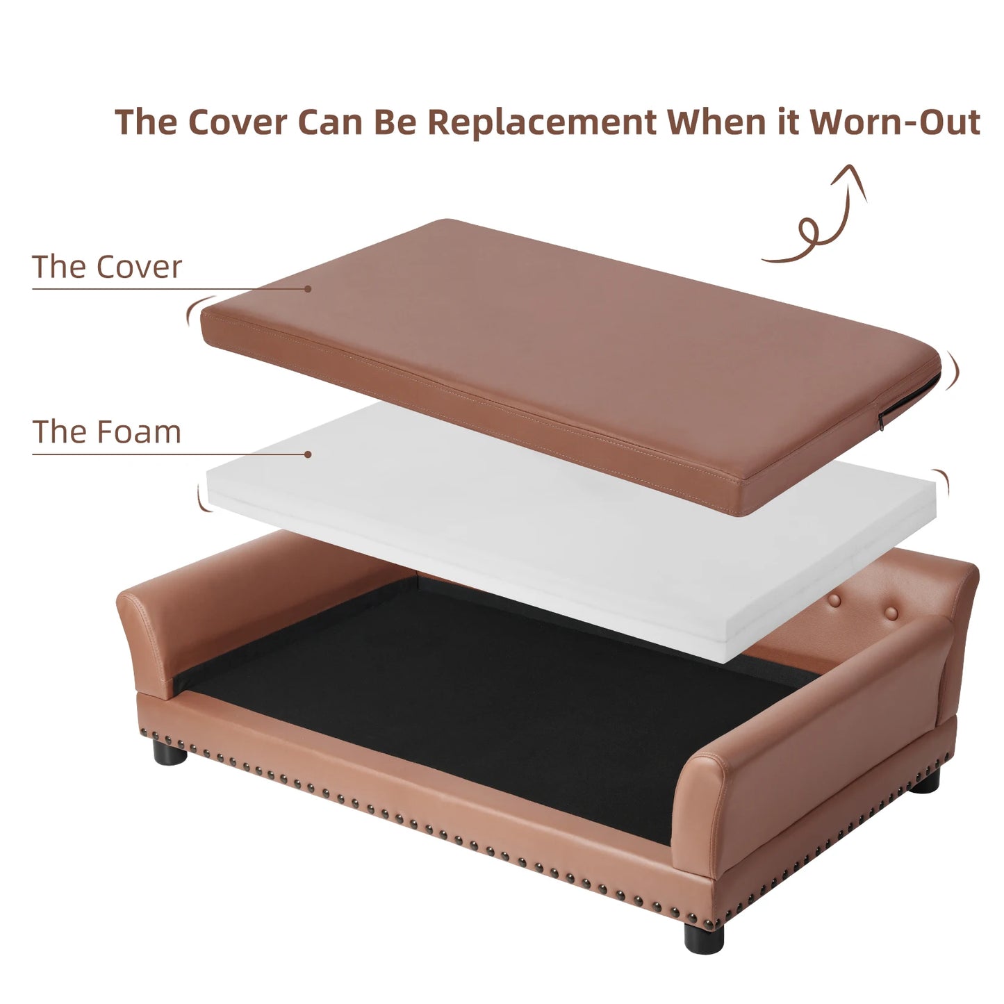 Luxury Waterproof Pet Sofa Bed for Dogs & Cats – Elevated Snuggle Lounge with Removable Cushion & Leathaire Cover | Stylish Dog Couch Bed