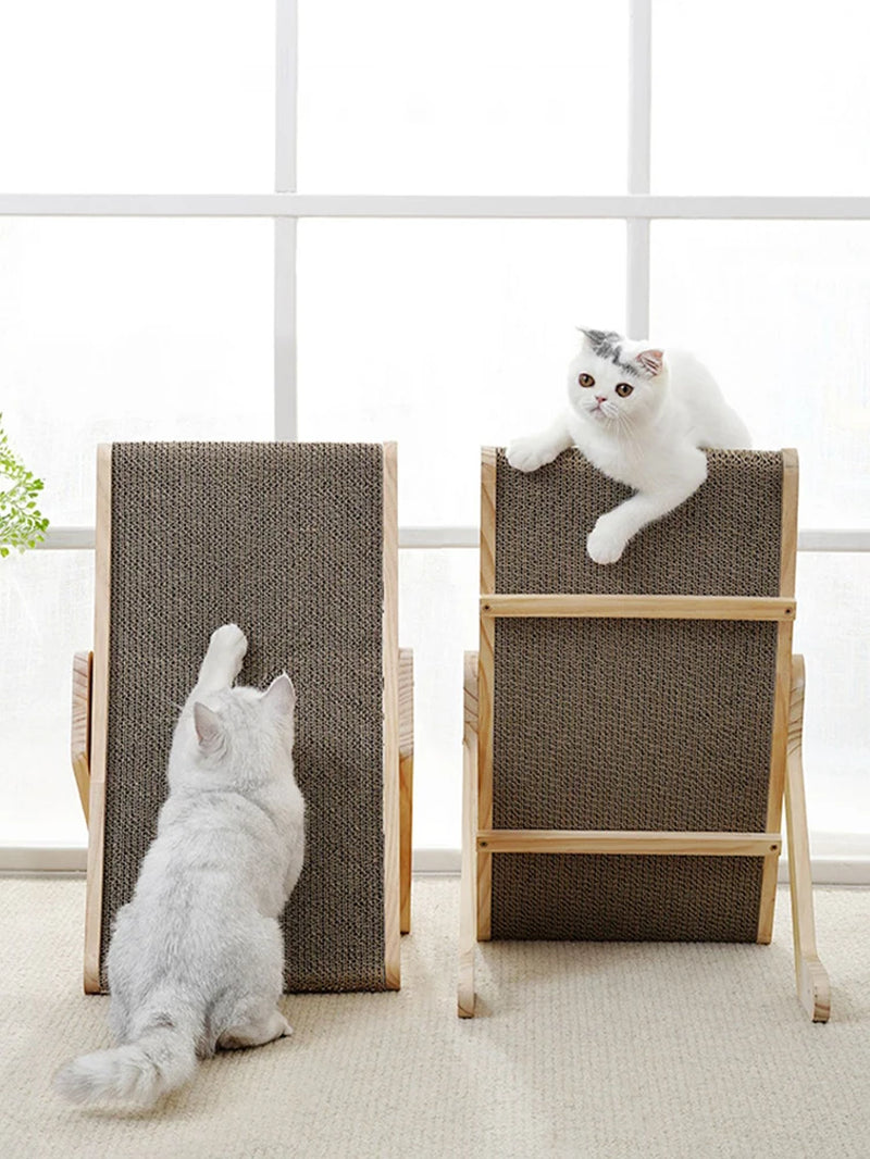 3-in-1 Cat Scratcher Lounge Bed with Wooden Frame – Detachable Scratch Board, Anti-Scratch Training Toy for Claw Grinding