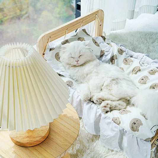 Solid Wood Princess Pet Bed for Cats & Small Dogs – Detachable Luxury Sofa Bed with Pillow & Blanket Set