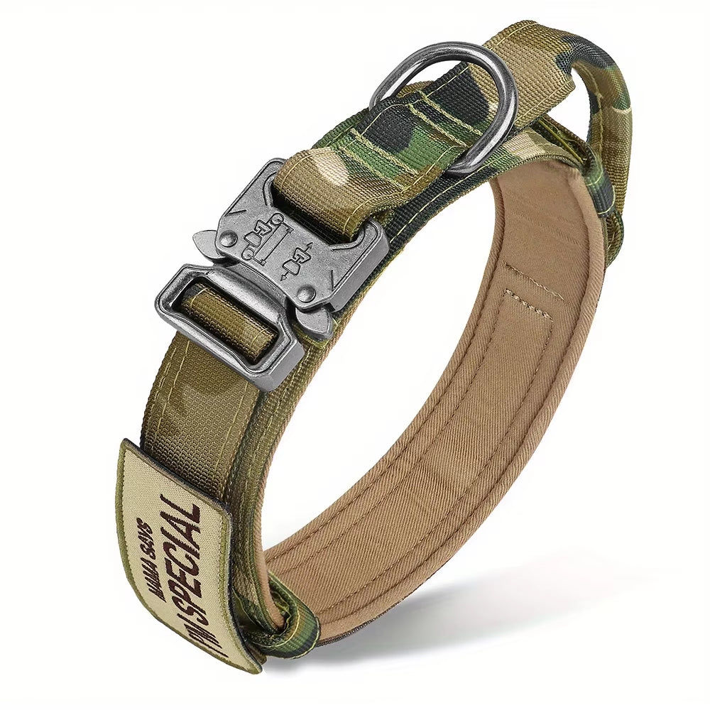 Heavy Duty Tactical Dog Collar with Handle – Military-Grade Training Collar for Medium & Large Dogs | Outdoor Walking with Velcro Patch